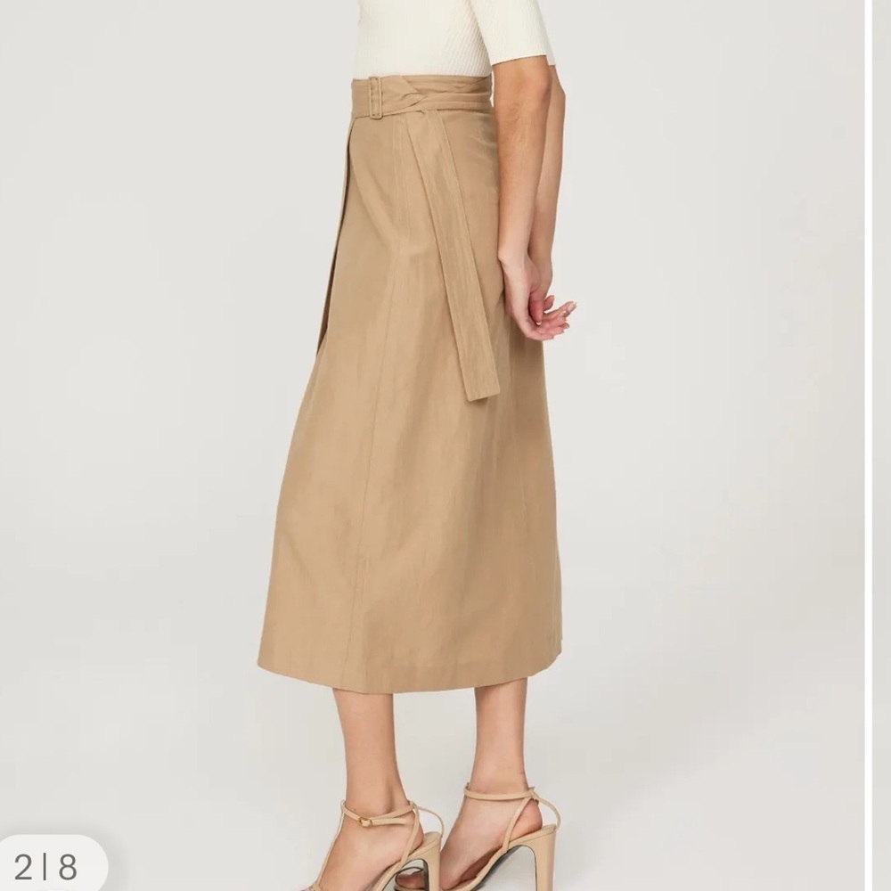 Vince Linen Blend Buckle Wrap Midi Skirt Neutral Tan - Picture 3 of 9